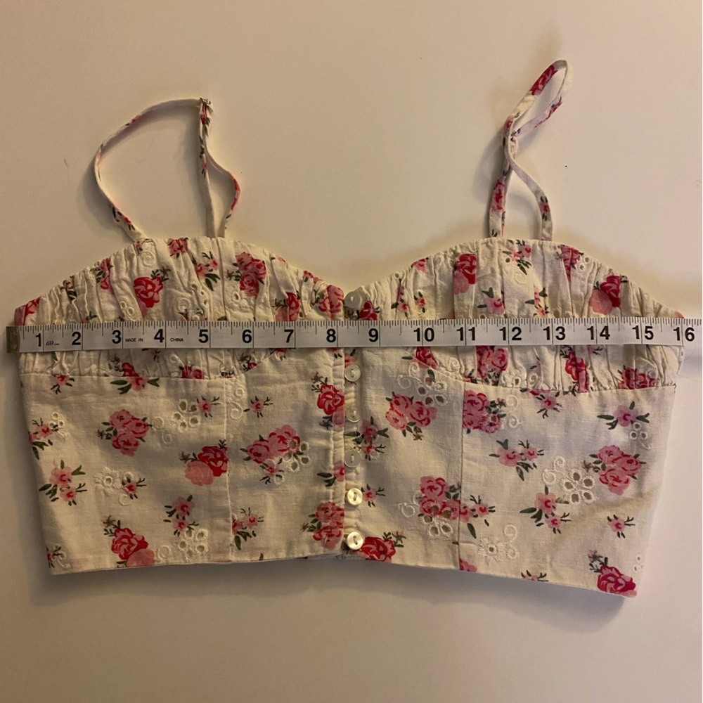 Zara White and Pink Smocked Bustier Crop Top